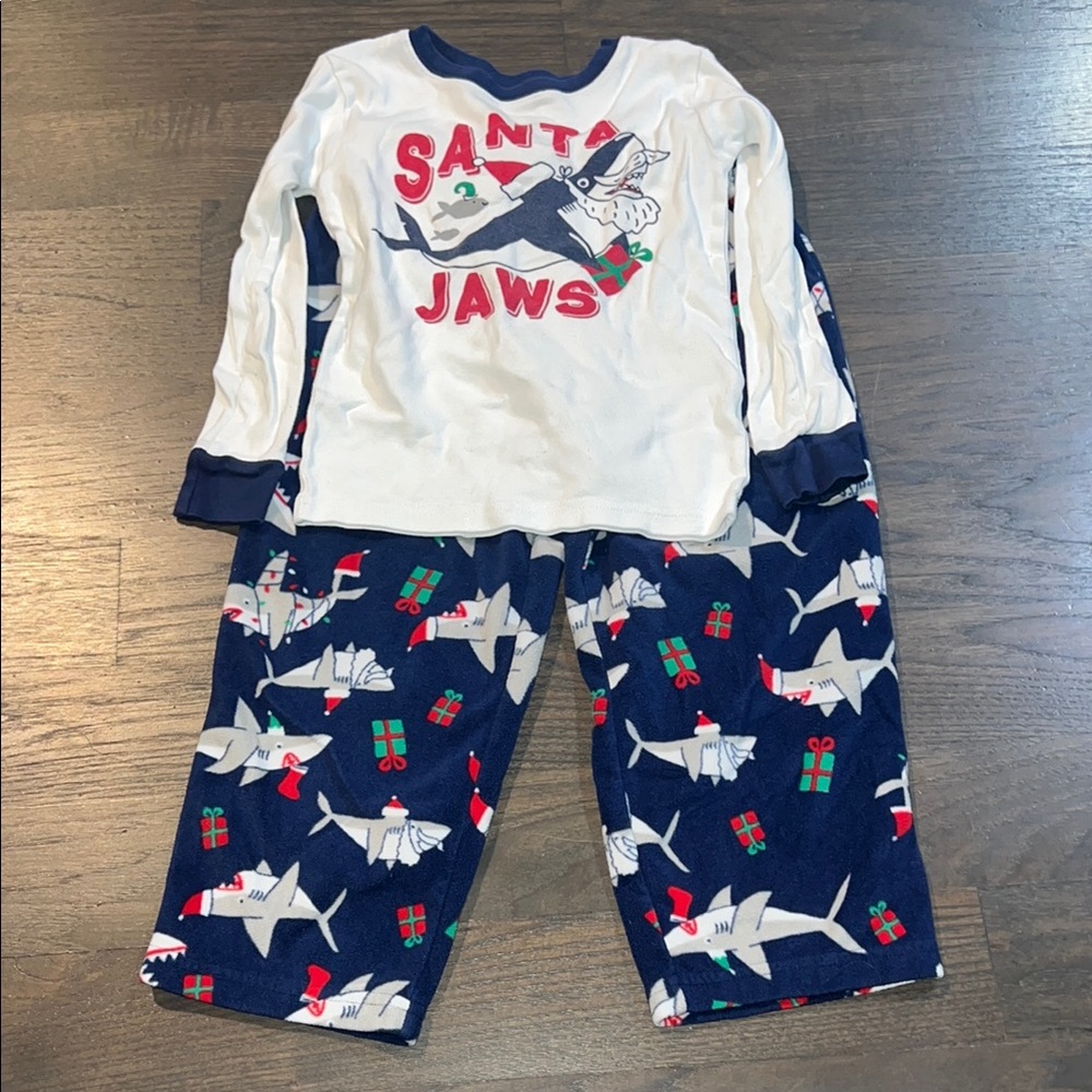 Carter Santa Jaws Kids Pajamas - White and Blue Size 5